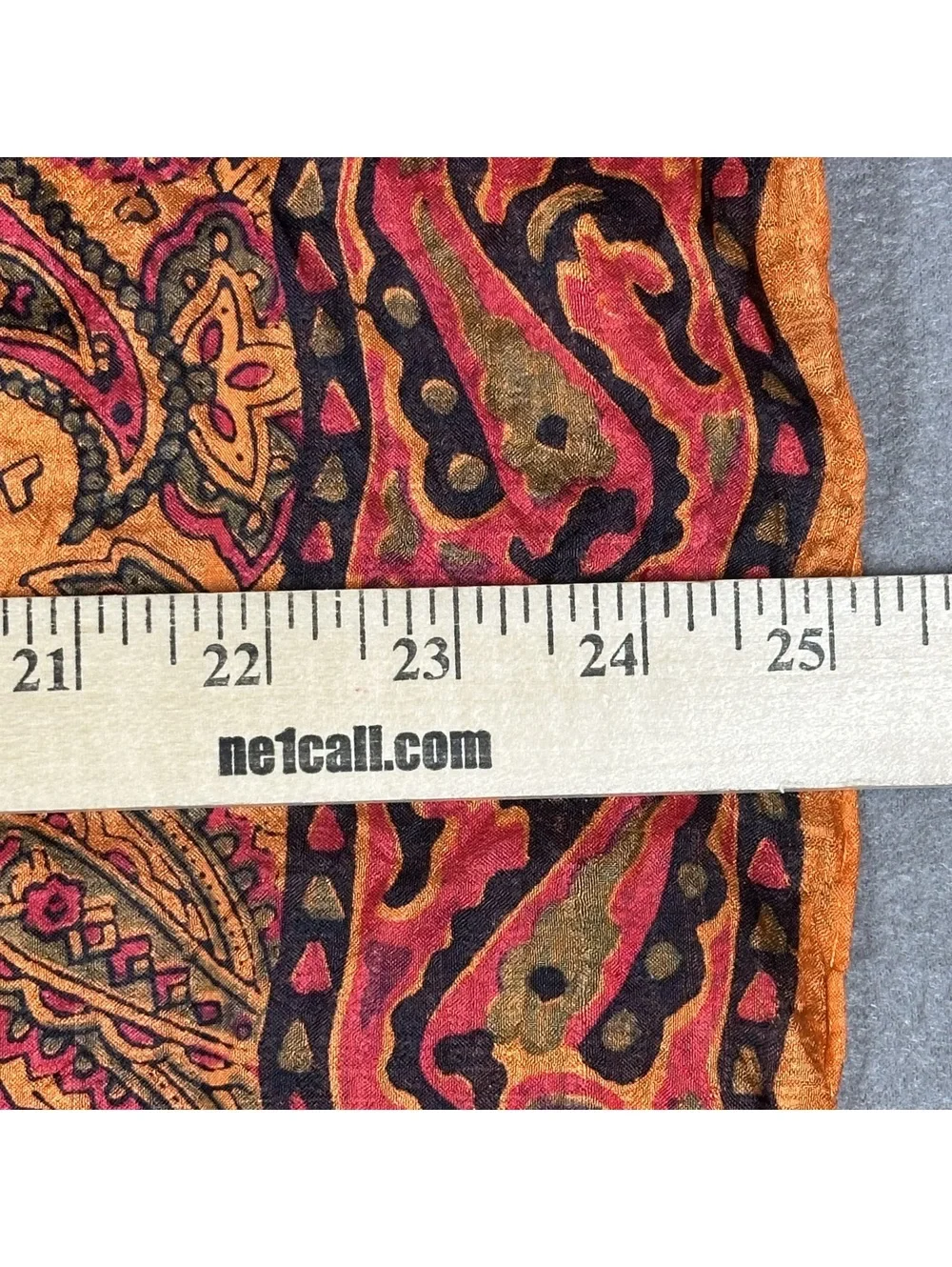 Vintage Paisley Patterned Silk Square Scarf with Orange and Red Tones